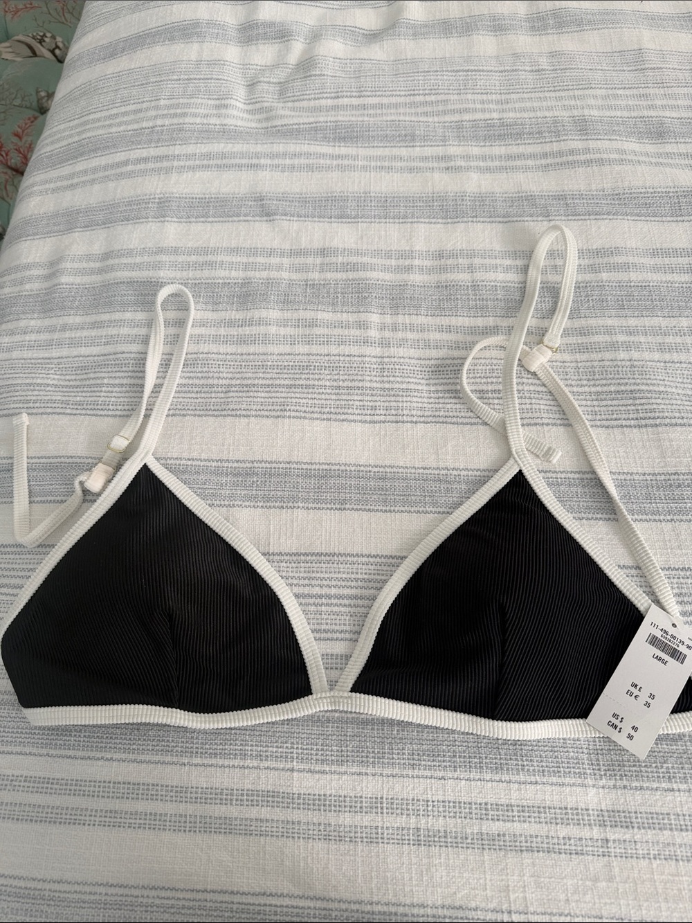 Abercrombie Ribbed Black Triangle Bikini Top with White Trim